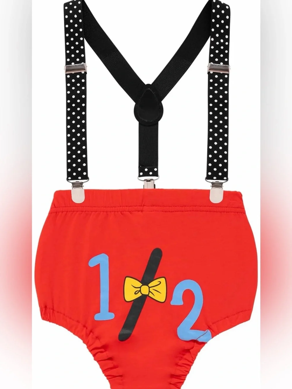 Baby outfit  'I'm Half Way to One' Black Bodysuit with Yellow Bow & Red Bloomers
